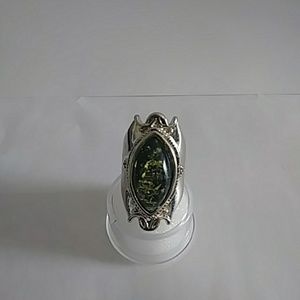 Silver and green amber ring